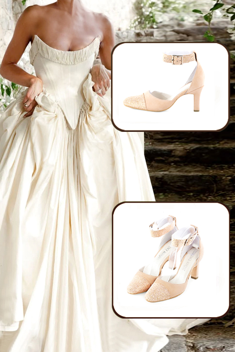 Dress heels closed-back ankle strap in powder pink with kitten heels and round toe - Worn view